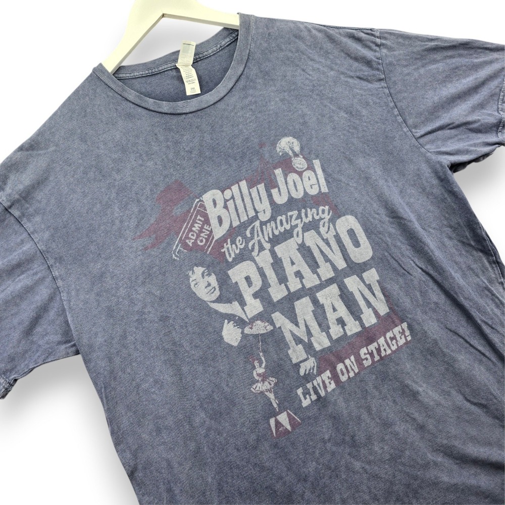 Billy Joel Piano Man Graphic T Shirt Mens 2XL Blue Cotton Lane Seven LST002